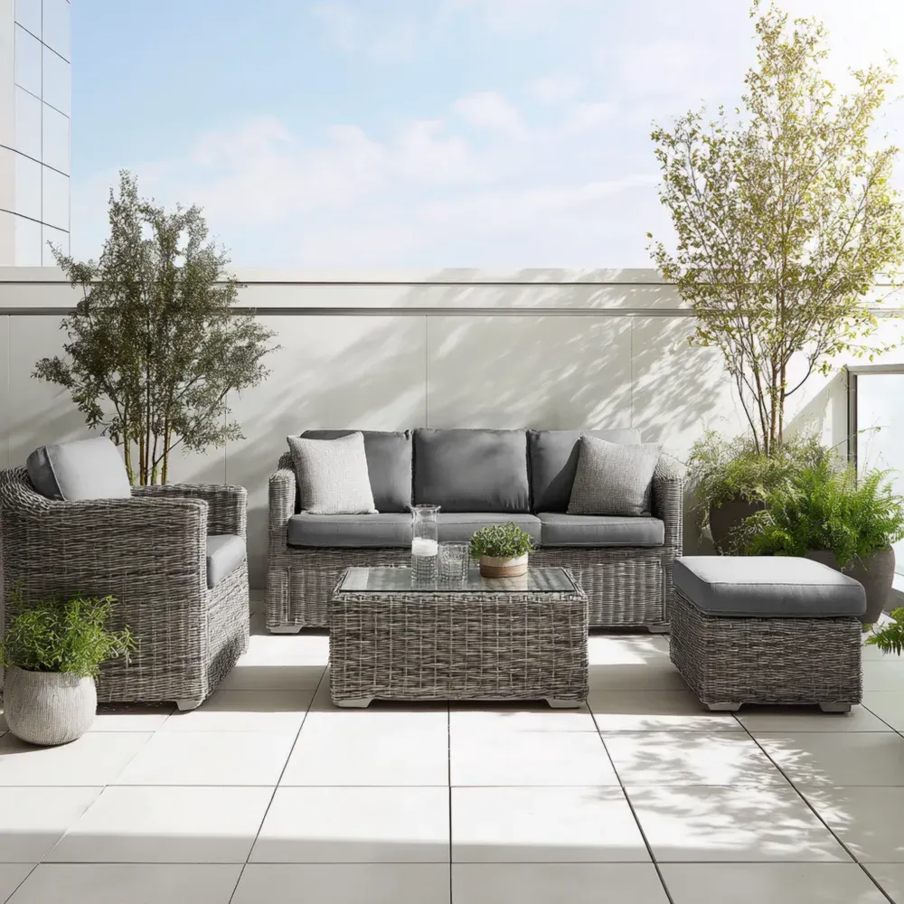 Conjunto de Sofá de Jardín Ratán Sintético 4 Piezas 180x75x80 cm - Gris - Diseño Moderno