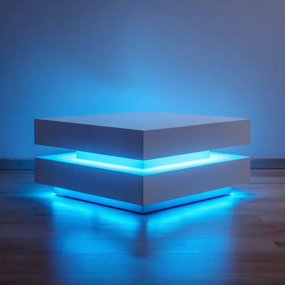 Mesa de centro 60x60x40 cm con iluminación LED - Blanco - Diseño moderno