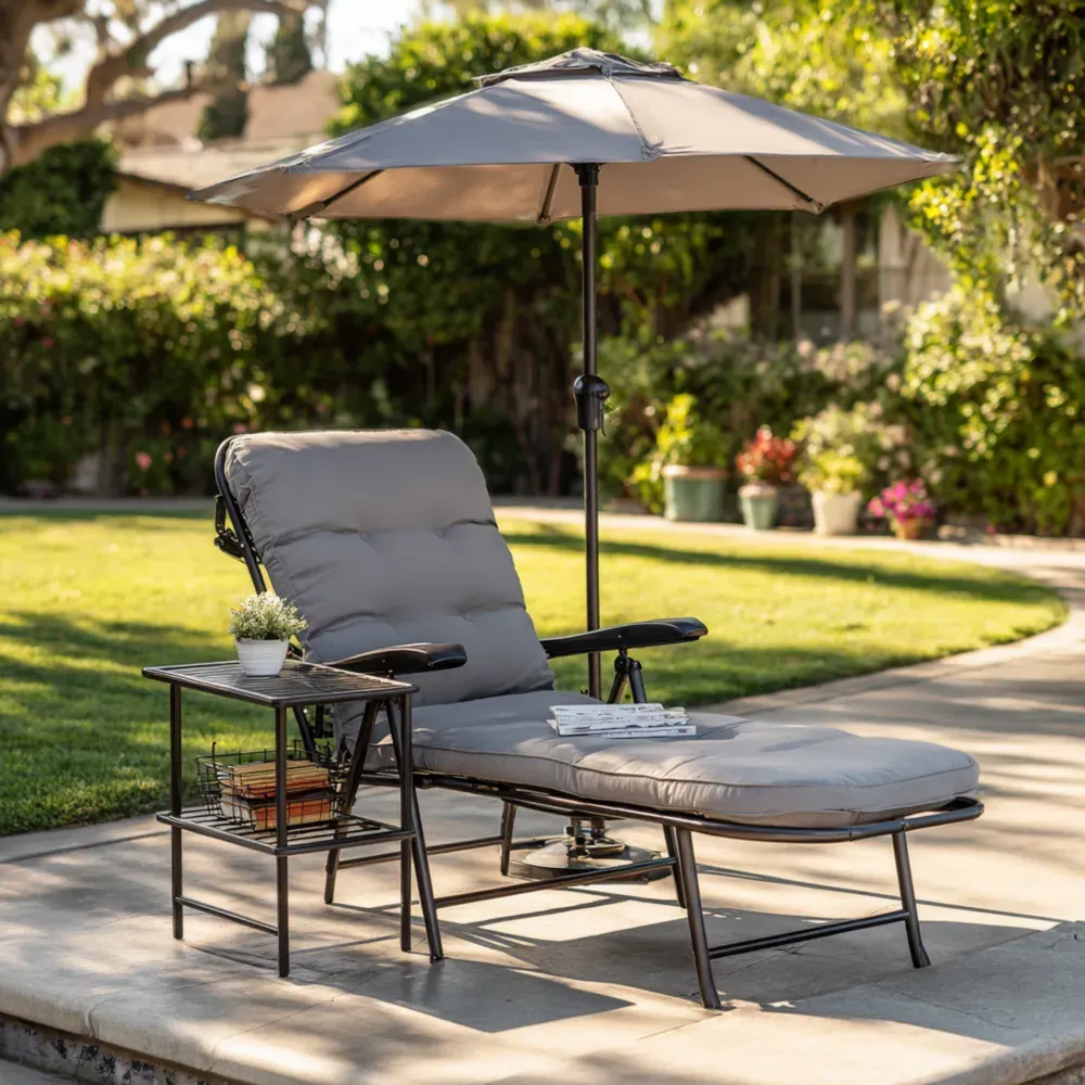 Sillón Reclinado de Exterior 190x70x35 cm con Almohadilla - Gris - Ajustable - Para Jardín