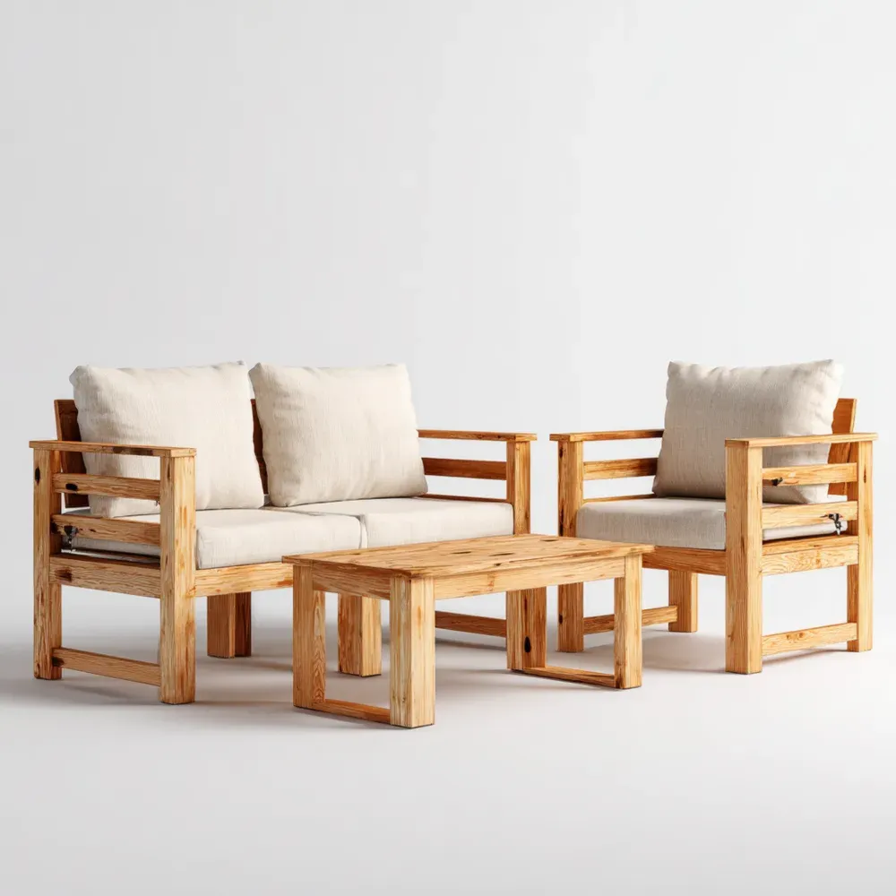 Juego de sofá de jardín madera 140x75x70 cm – Beige – Diseño Contemporáneo