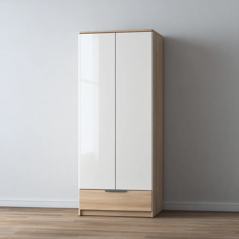 Armario de madera 60x180x50 cm – Blanco y Roble – Diseño Moderno