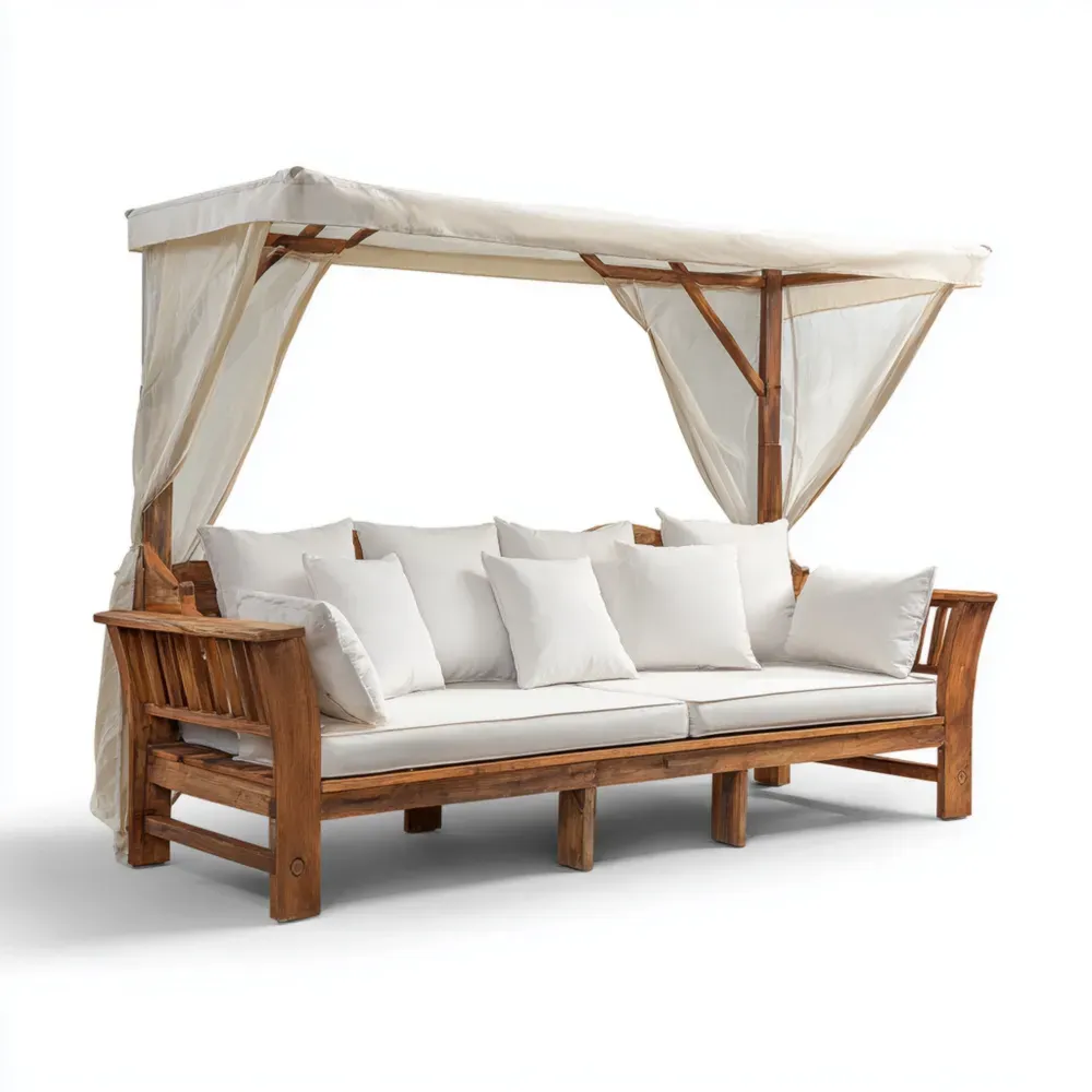 Sofá de Jardín con Toldo de Madera 200x150x140 cm – Blanco – Estilo Contemporáneo