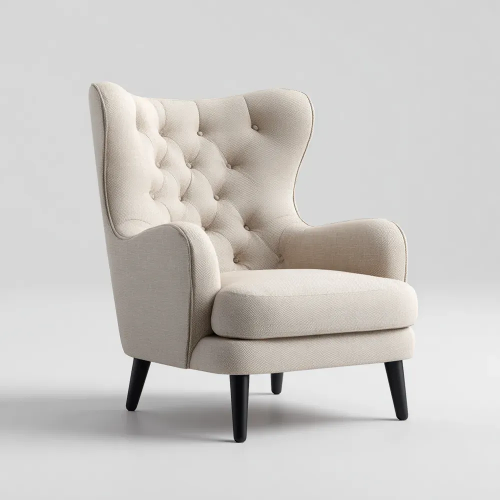 Sillón de tela con respaldo alto 75x85x100 cm – Beige – Diseño clásico-Cournhaus