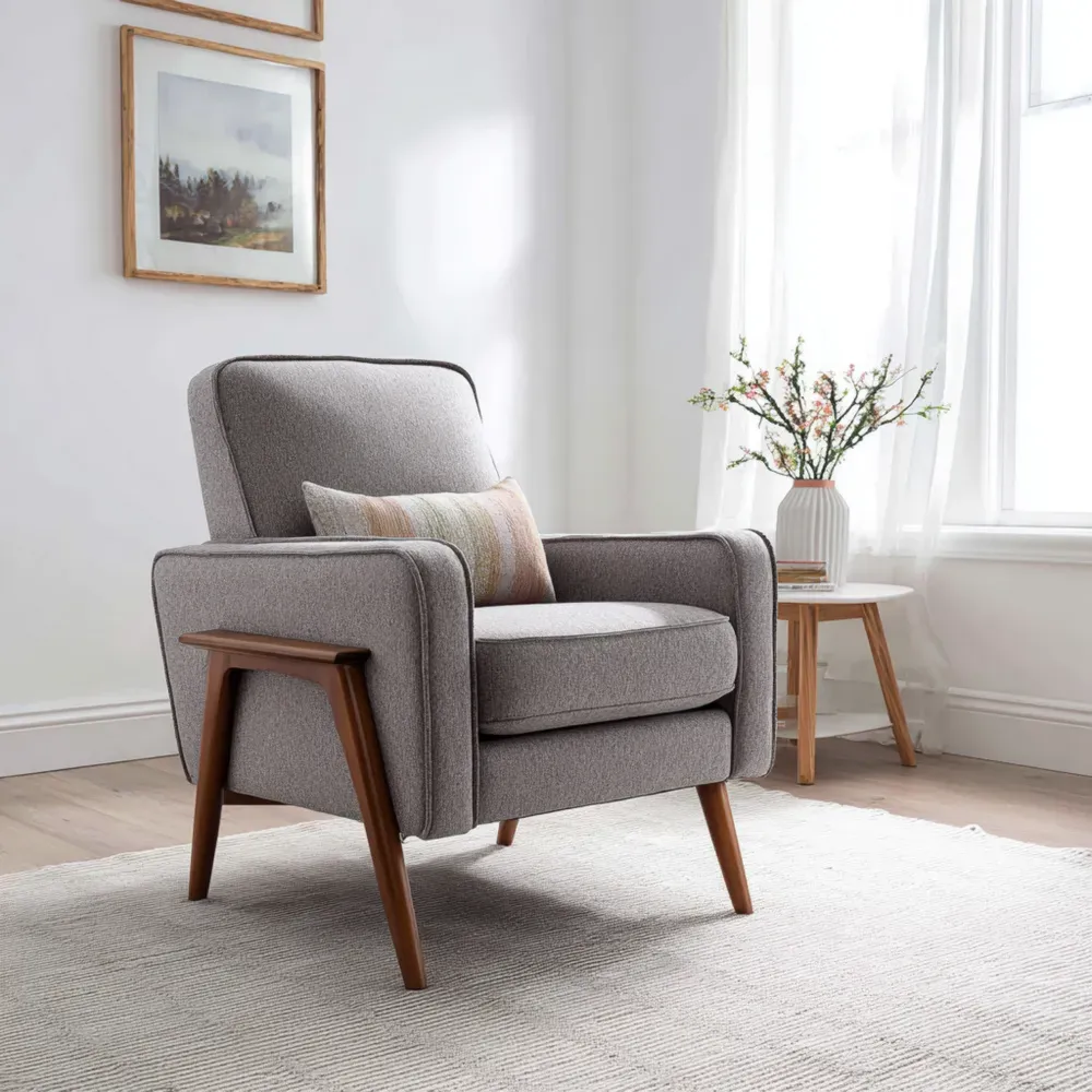 Sillón Tapizado en Tela 85x90x100 cm - Gris Claro - Diseño Moderno-Cournhaus