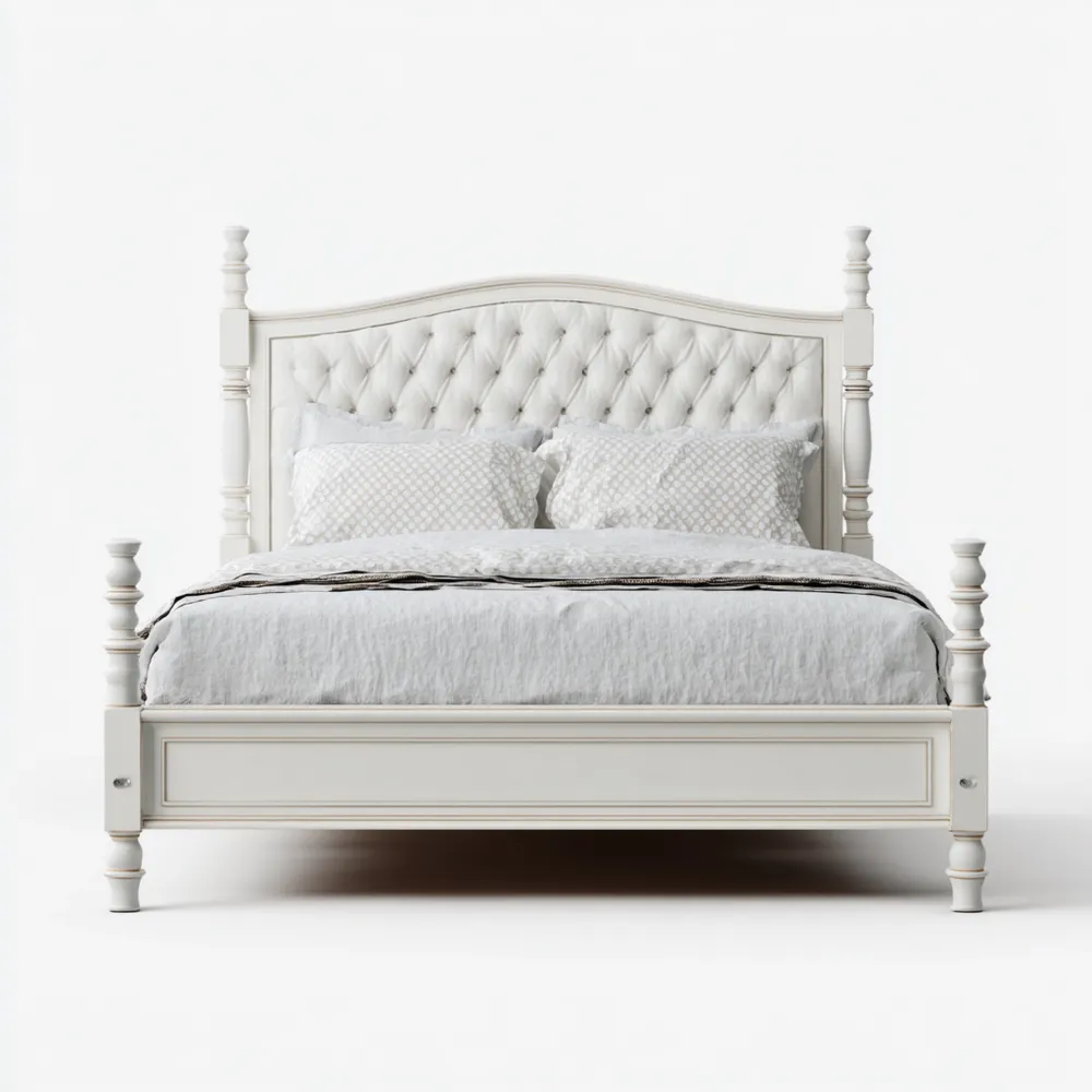 Cama Doble de Madera 200x160x120 cm - Estilo Clásico - Blanco-Cournhaus