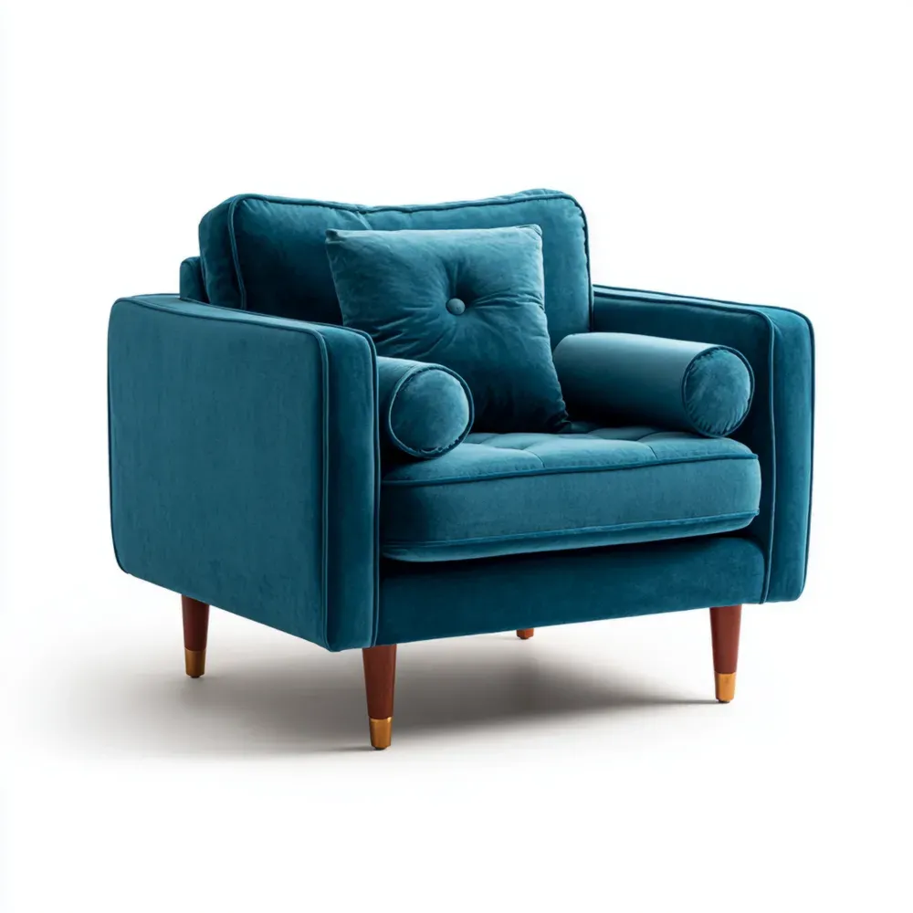 Sillón Tapizado en Terciopelo 85x80x75 cm - Azul Teal - Diseño Moderno-Cournhaus