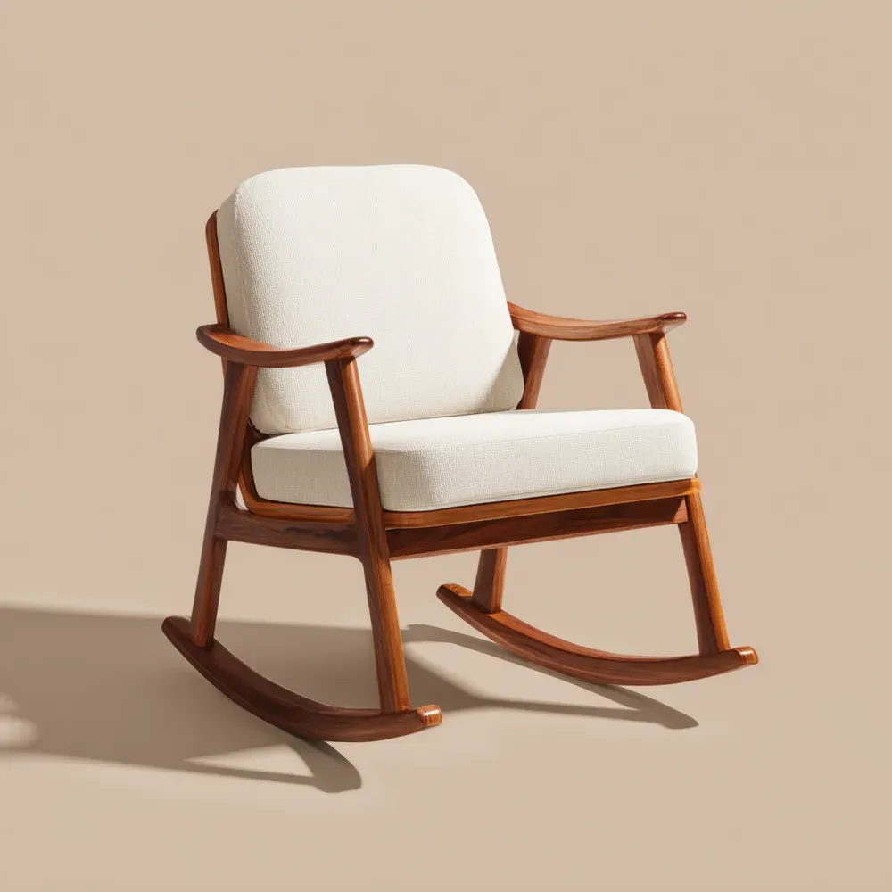 Mecedora de madera 65x90x80 cm con cojín - Crema - Diseño clásico-Cournhaus