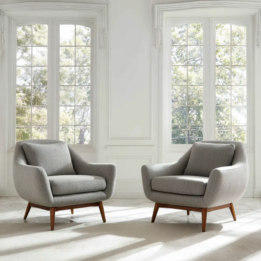 Sillón tapizado de tela 85x90x85 cm – Gris Claro – Estilo Moderno-Cournhaus