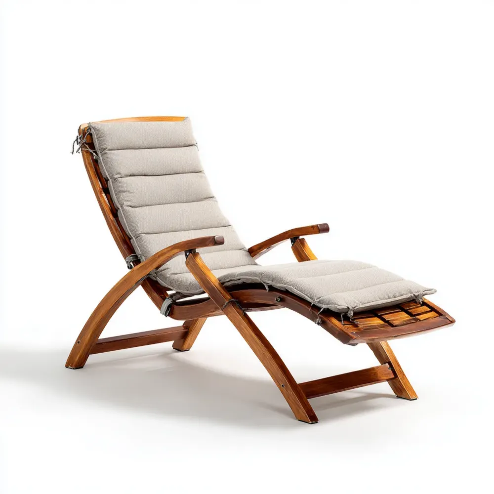 Tumbona de Jardín de Madera 180x60x75 cm con Cojín Acolchado Beige – Diseño Ergonómico-Cournhaus