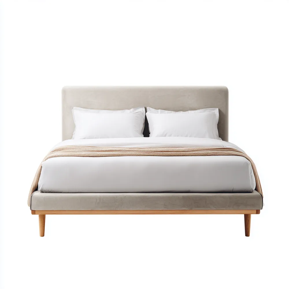 Cama Doble Tapizada en Tela Beige 160x200x100 cm - Diseño Moderno-Cournhaus