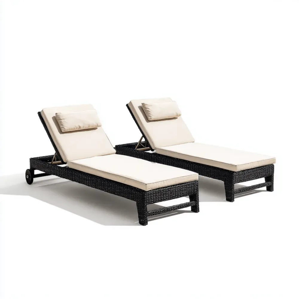 Tumbona de jardín doble ratán ajustable 200x70x35 cm - Negro/Crema - Moderno-Cournhaus