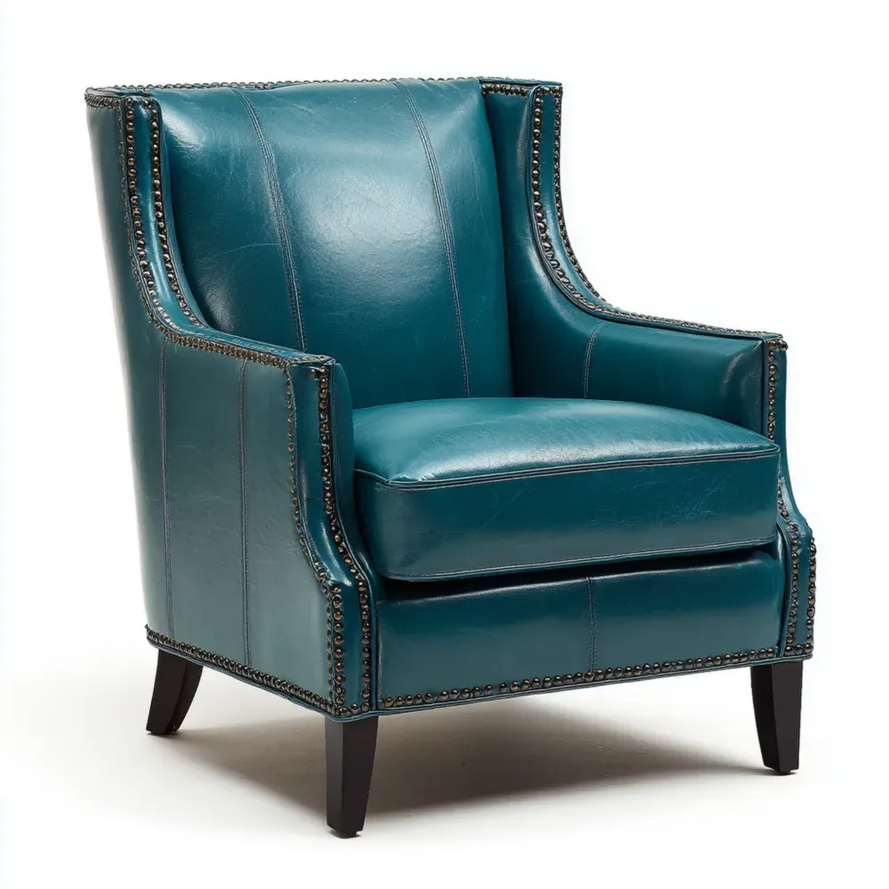 Sillón de piel 75x85x90 cm - Azul - Diseño clásico-Cournhaus