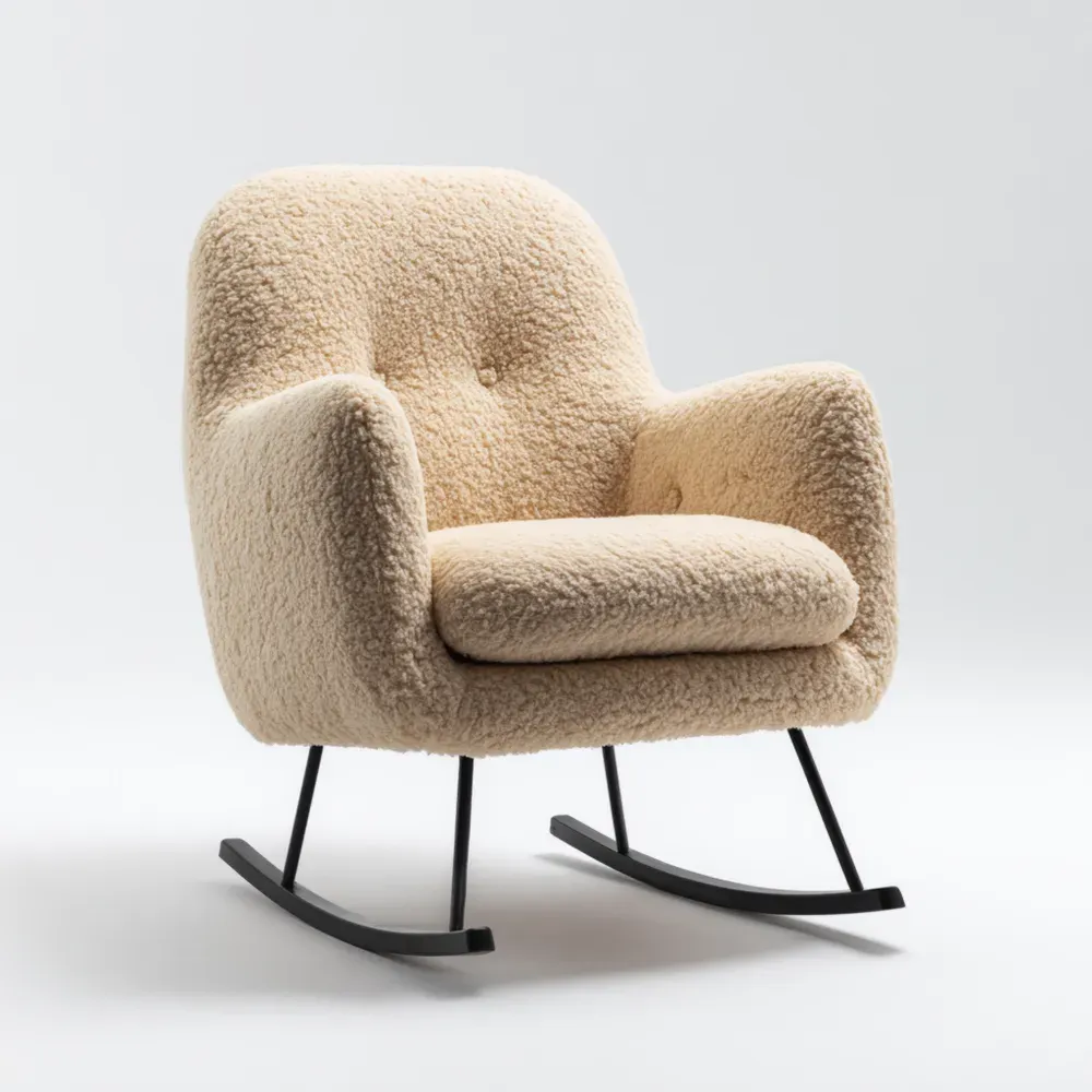 Silla Mecedora Tapizada Tela Beige 75x80x90 cm - Diseño Moderno-Cournhaus