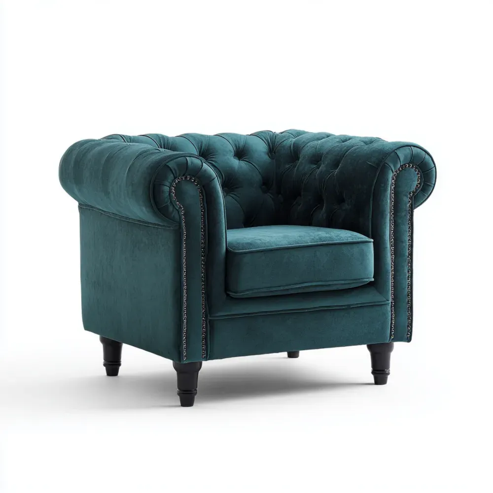 Sillón de terciopelo 100x85x75 cm - Verde Oscuro - Diseño Clásico-Cournhaus