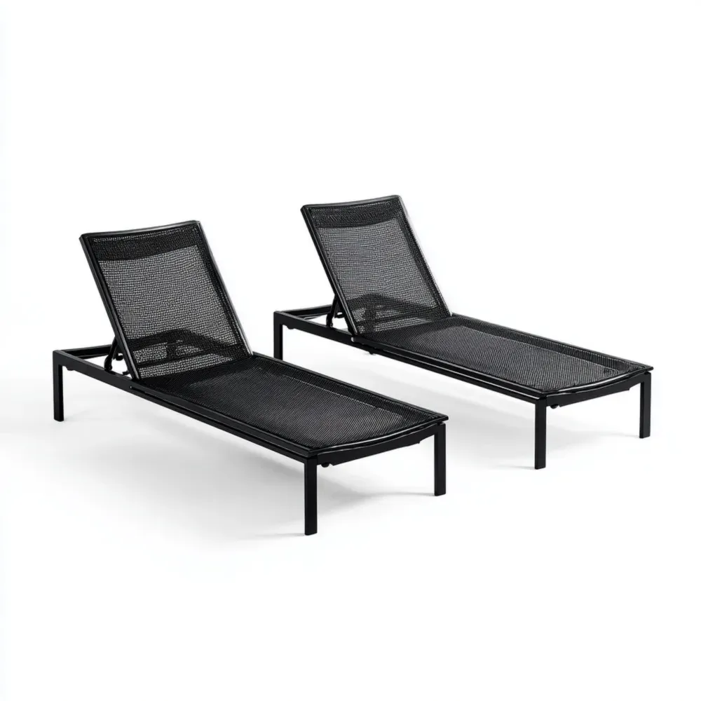 Tumbona de jardín de metal 200x65x35 cm - Negro - Diseño moderno-Cournhaus