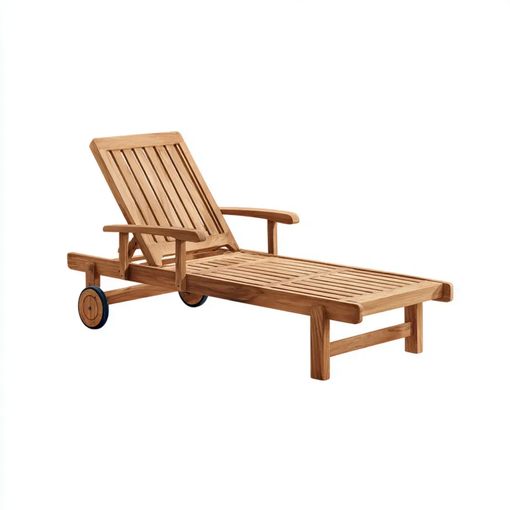 Tumbona de jardín Madera de teca 200x65x30 cm Ajustable – Natural – Diseño clásico-Cournhaus