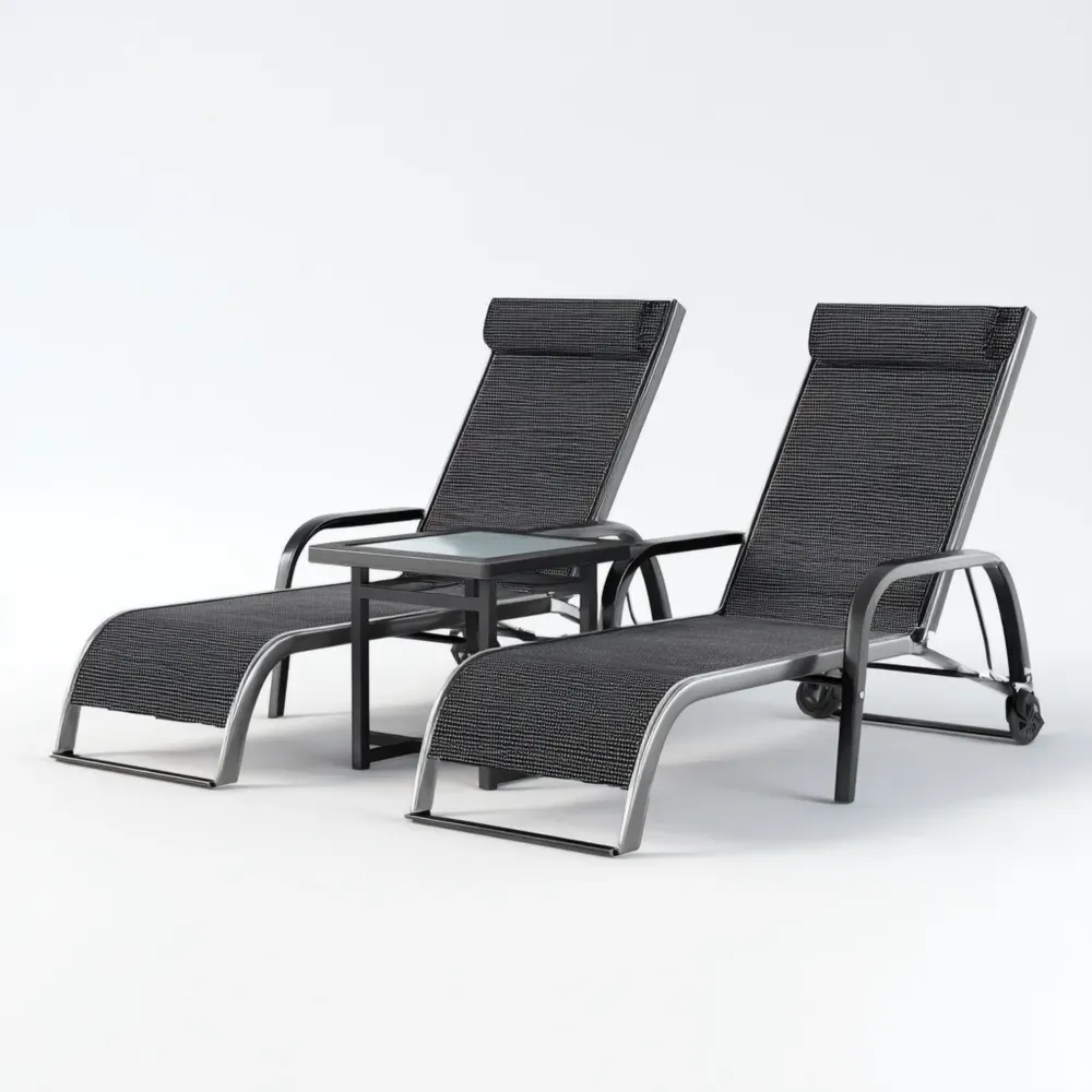 Set de Tumbonas de Jardín Aluminio y Textilene 195x60x30 cm - Negro-Cournhaus