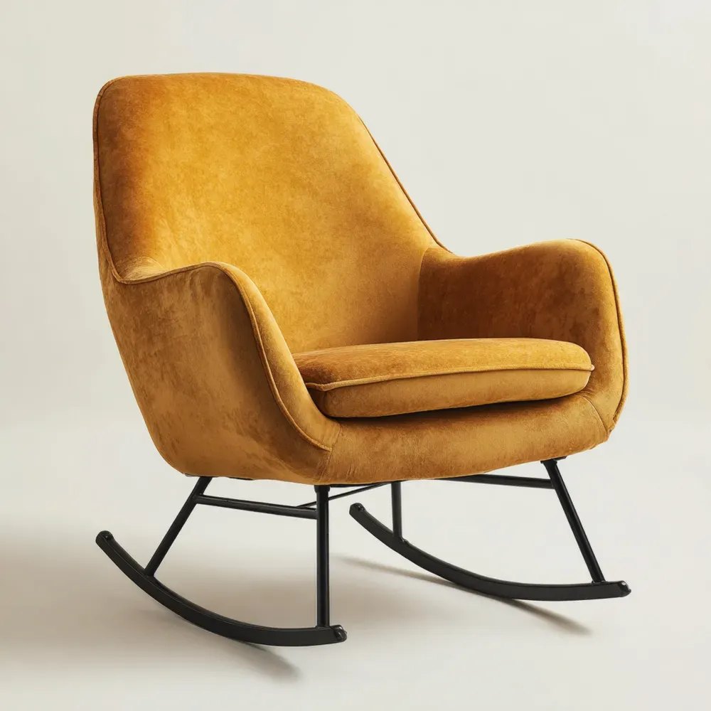 Silla Mecedora Tapizada Terciopelo 75x80x90 cm - Mostaza - Diseño Moderno-Cournhaus