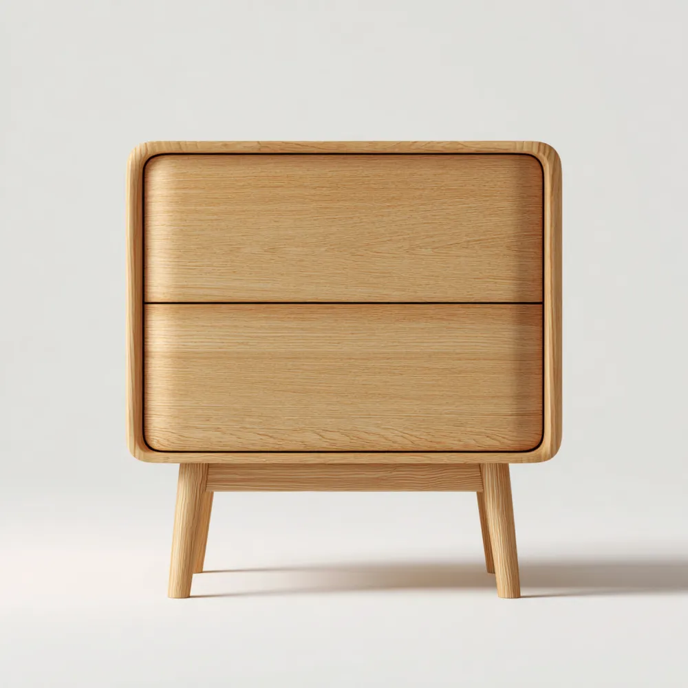 Mesita de noche 45x35x50 cm - Roble Claro - Madera de 2 cajones - Estilo Minimalista-Cournhaus