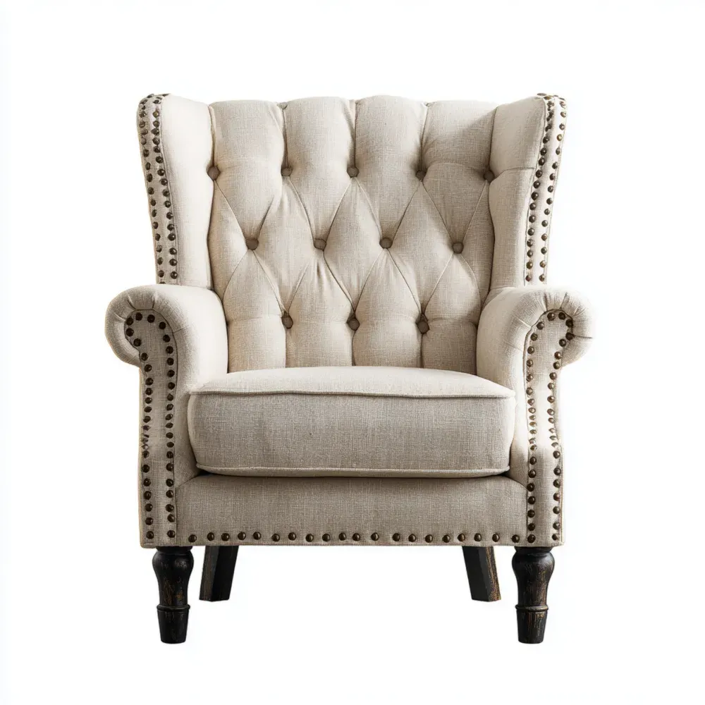 Sillón Clásico Tapizado en Lino Beige 80x75x110 cm – Estilo Vintage-Cournhaus