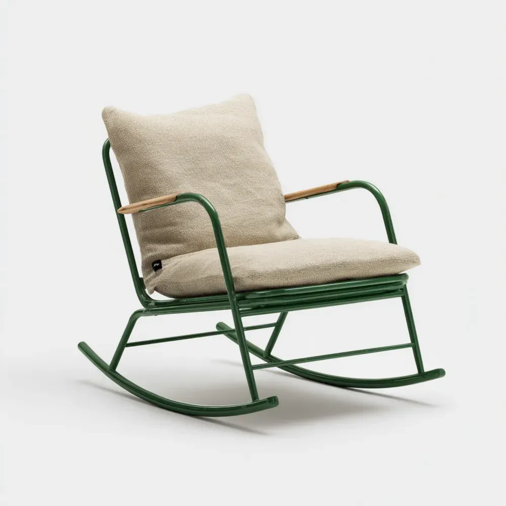 Mecedora de metal 75x85x90 cm con cojines Beige - Estilo moderno-Cournhaus