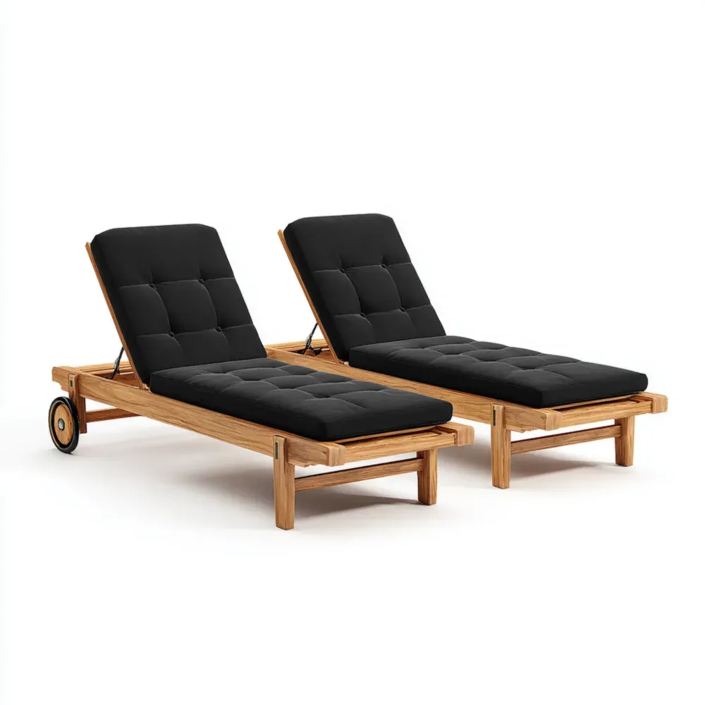 Conjunto de Tumbonas de Jardín 200x65x35 cm de Madera y Cojines - Negro-Cournhaus