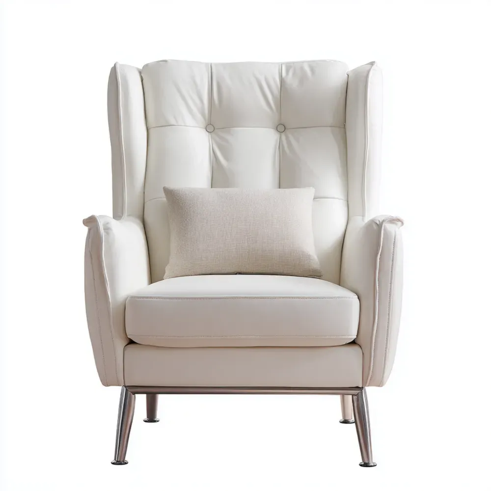 Sillón de Cuero Tapizado en Poliuretano 90x85x100 cm - Blanco - Diseño Moderno-Cournhaus