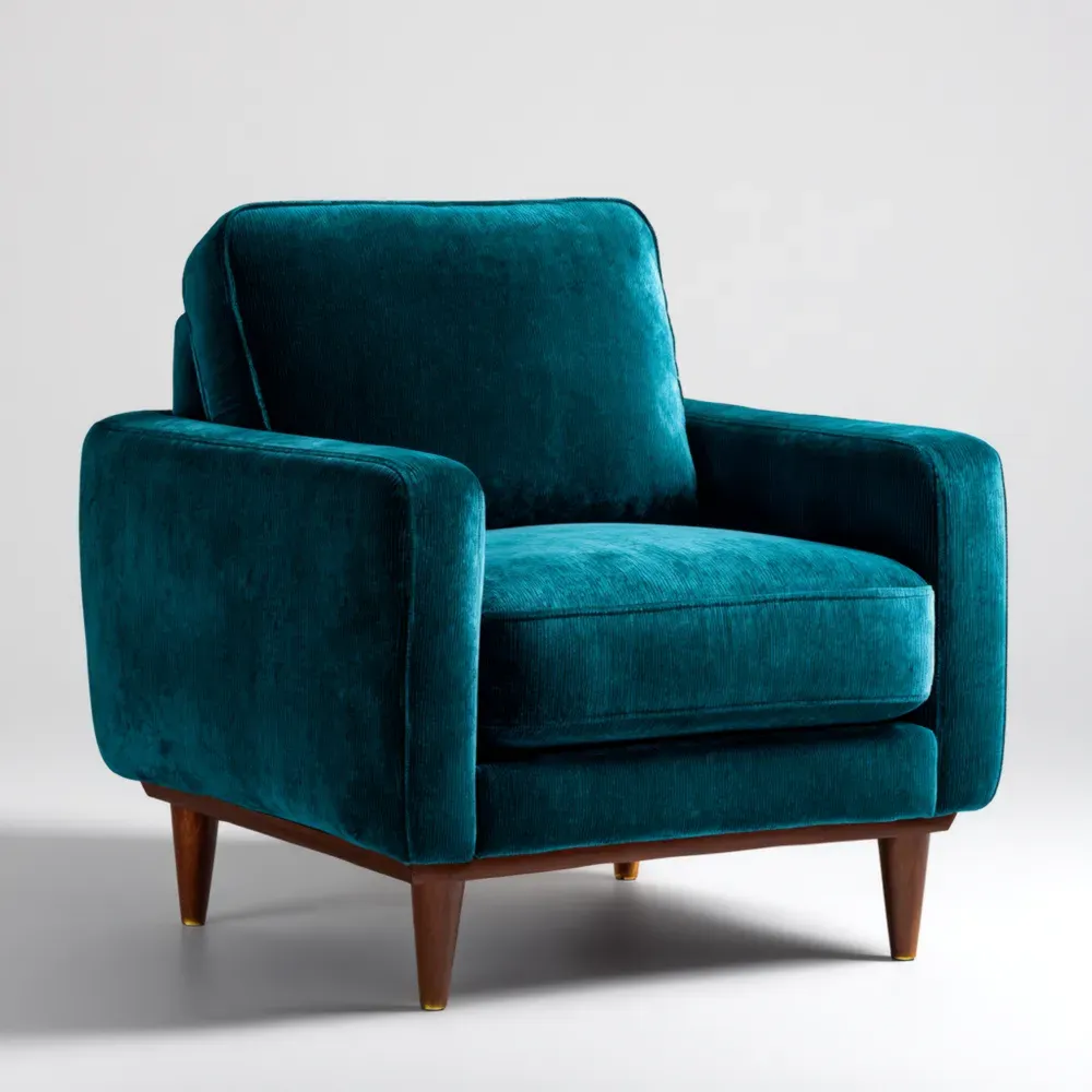 Sillón Acolchado de Terciopelo 85x90x80 cm - Azul Turquesa - Estilo Moderno-Cournhaus