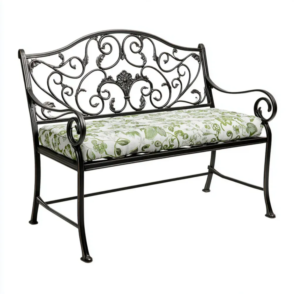 Banco de jardín de hierro forjado 120x60x90 cm con cojín decorativo - Negro/Verde-Wynnahome