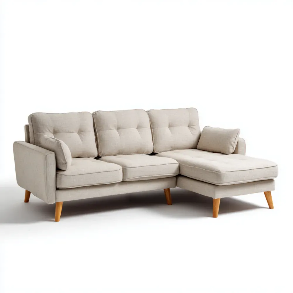 Sofá Seccional Tapizado en Tela 250x150x85 cm - Beige - Diseño Moderno-Wynnahome