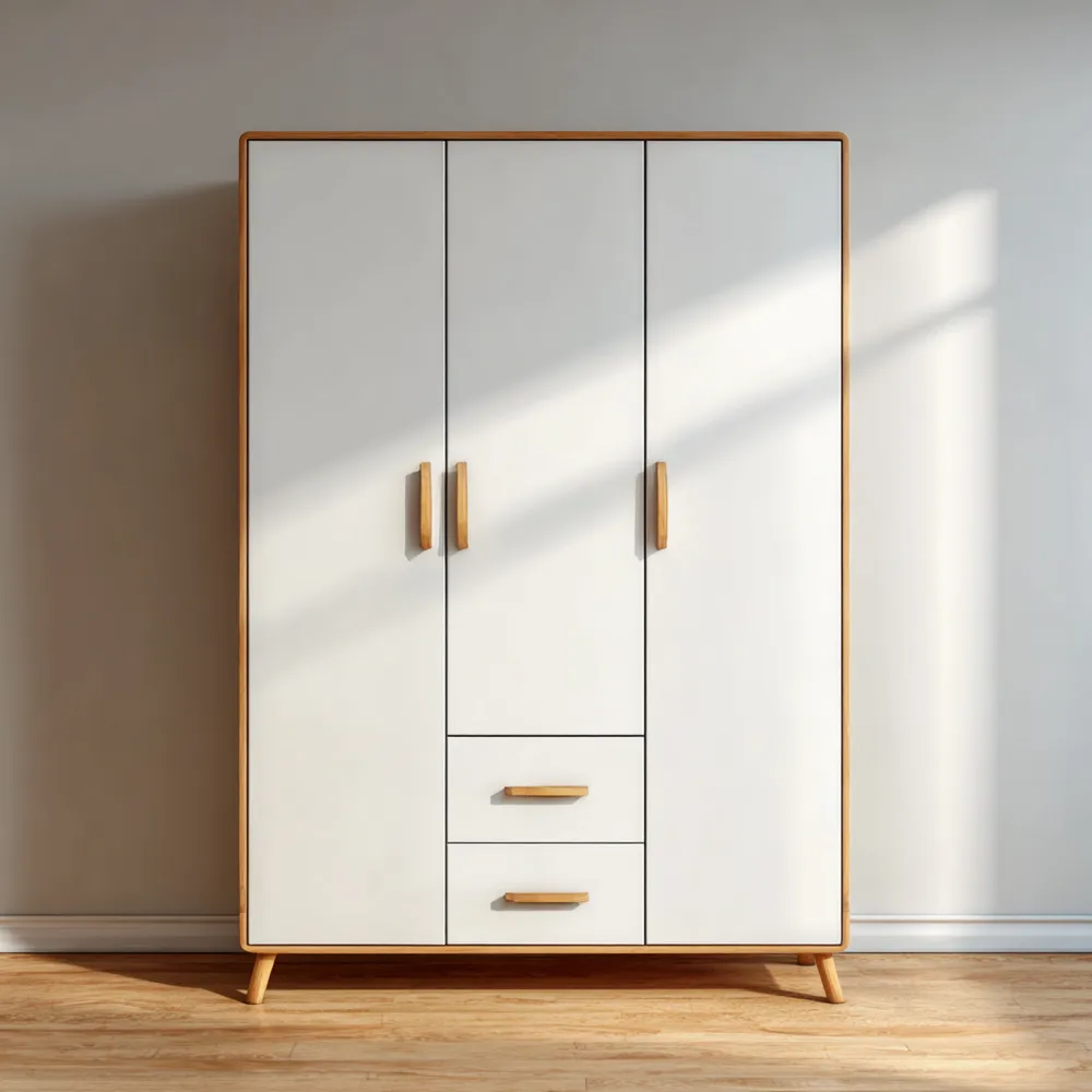 Armario de Madera de Tres Puertas 180x120x50 cm Blanco – Diseño Moderno-Wynnahome