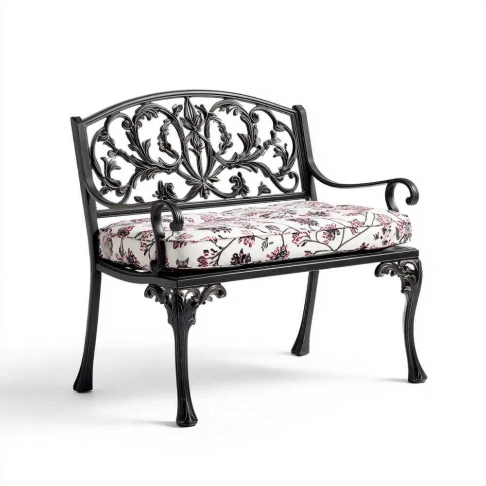 Banco de jardín de aluminio forjado 120x60x80 cm – Negro – Estilo clásico-Wynnahome