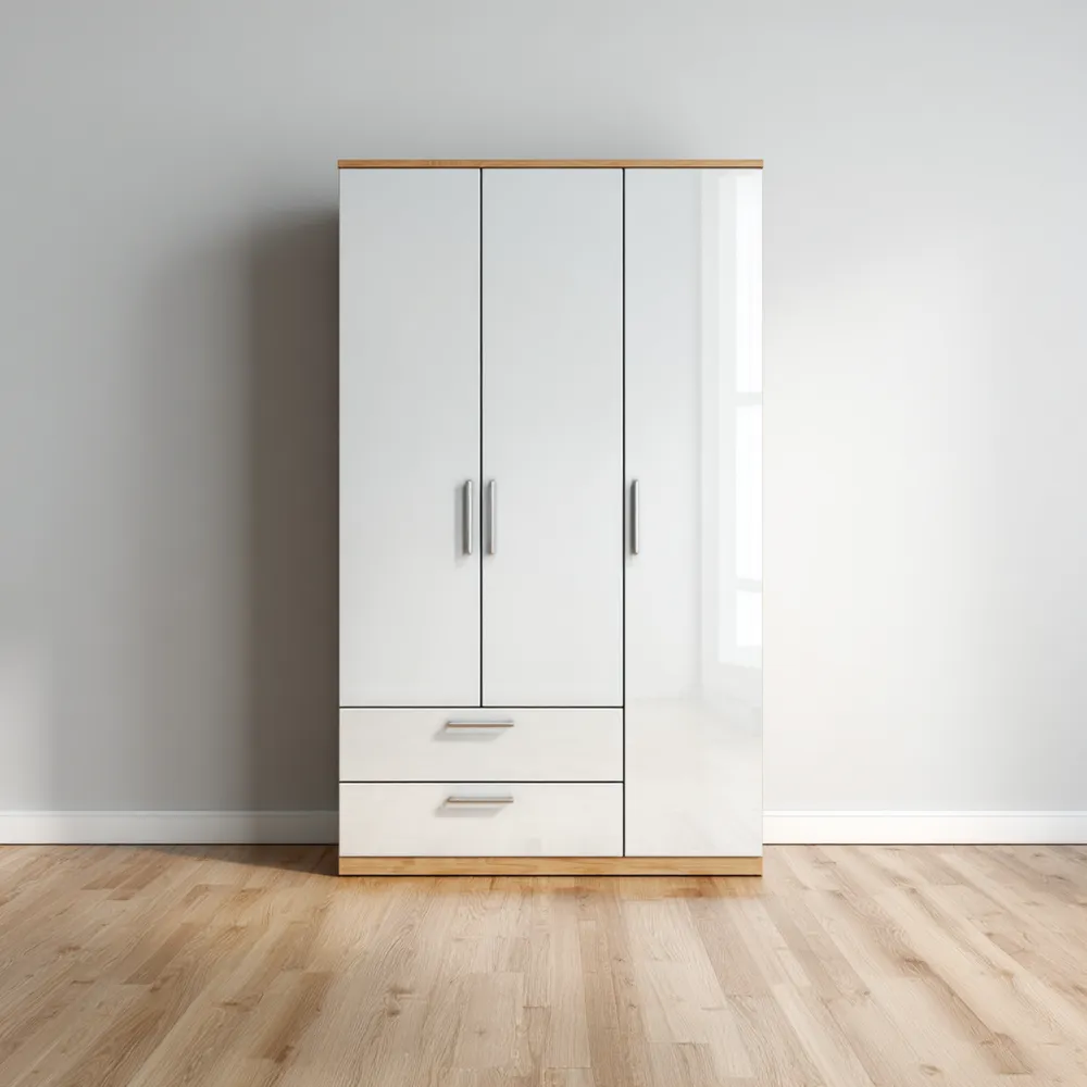 Armario de Madera 200x150x60 cm 3 Puertas 2 Cajones - Blanco - Diseño Moderno-Wynnahome