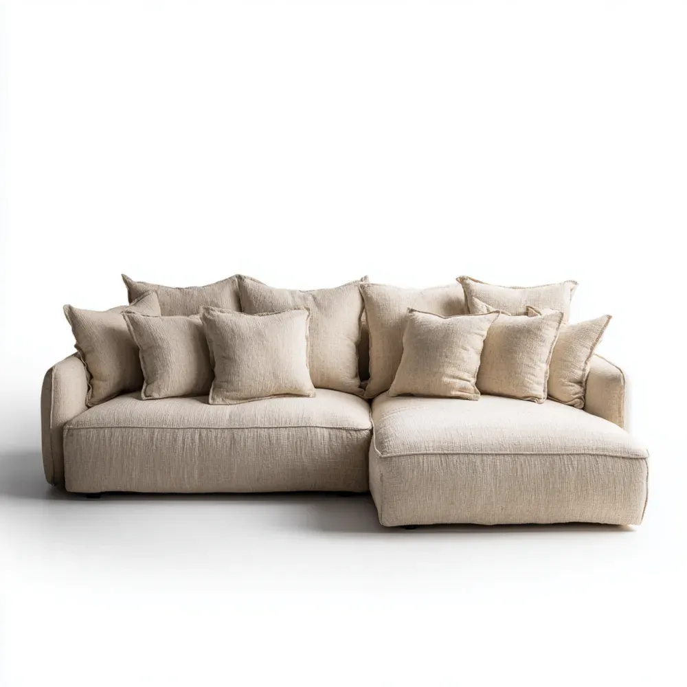 Sofá seccional tapizado en tela 250x150x80 cm – Beige – Diseño contemporáneo-Wynnahome