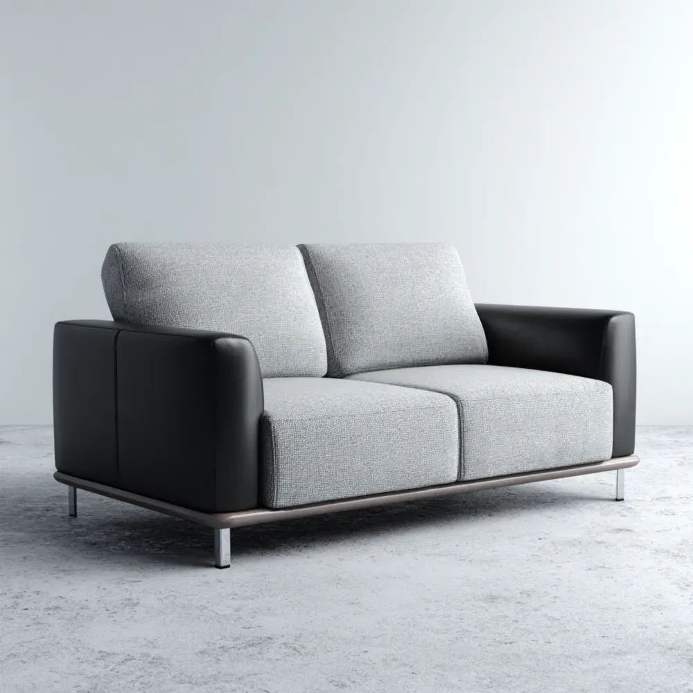 Sofá de 2 plazas Cuero y Tela 180x85x80 cm – Negro/Gris – Diseño Contemporáneo-Wynnahome