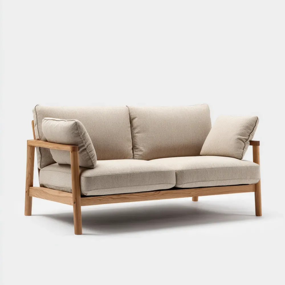 Sofá de madera y tela 190x85x75 cm - Beige - Diseño escandinavo-Wynnahome