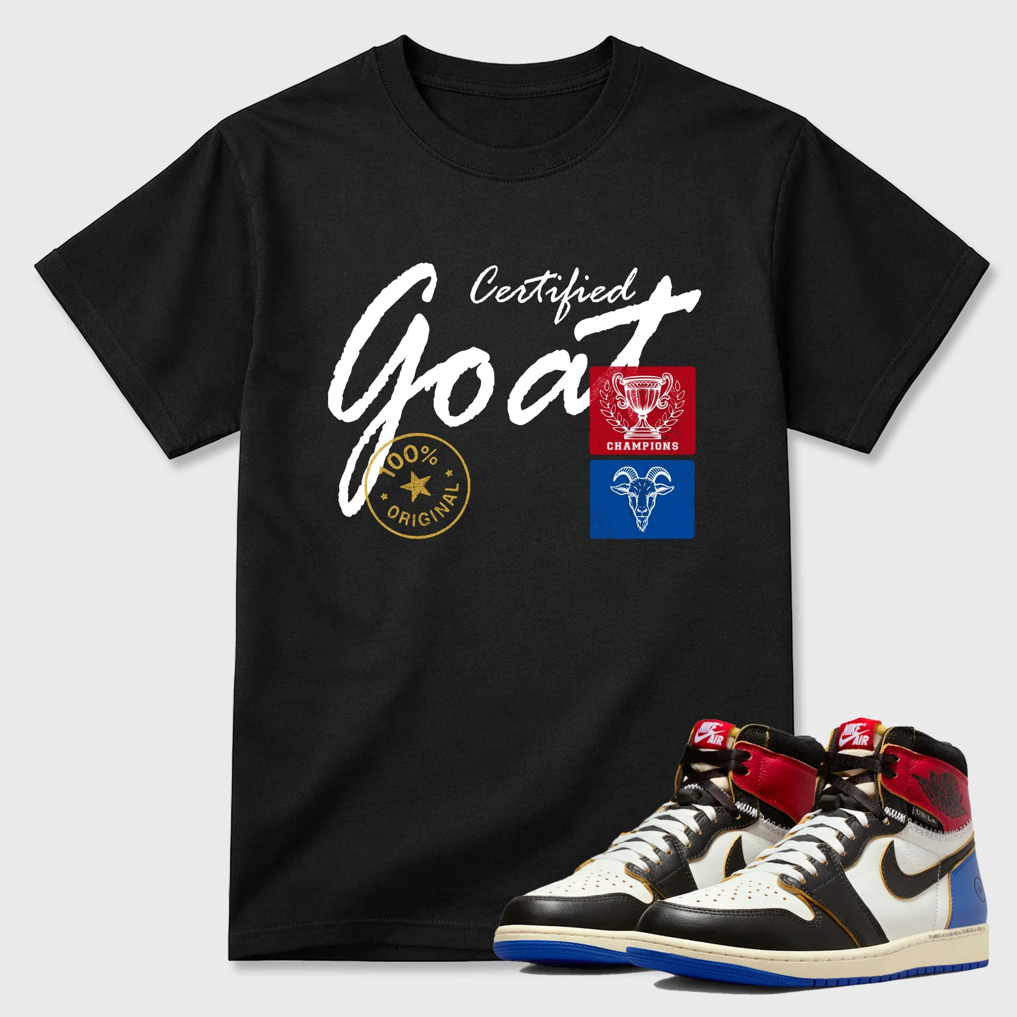 Certified Goat SNRT Sneaker Tees - Air Jordan 1 Union x Fragment