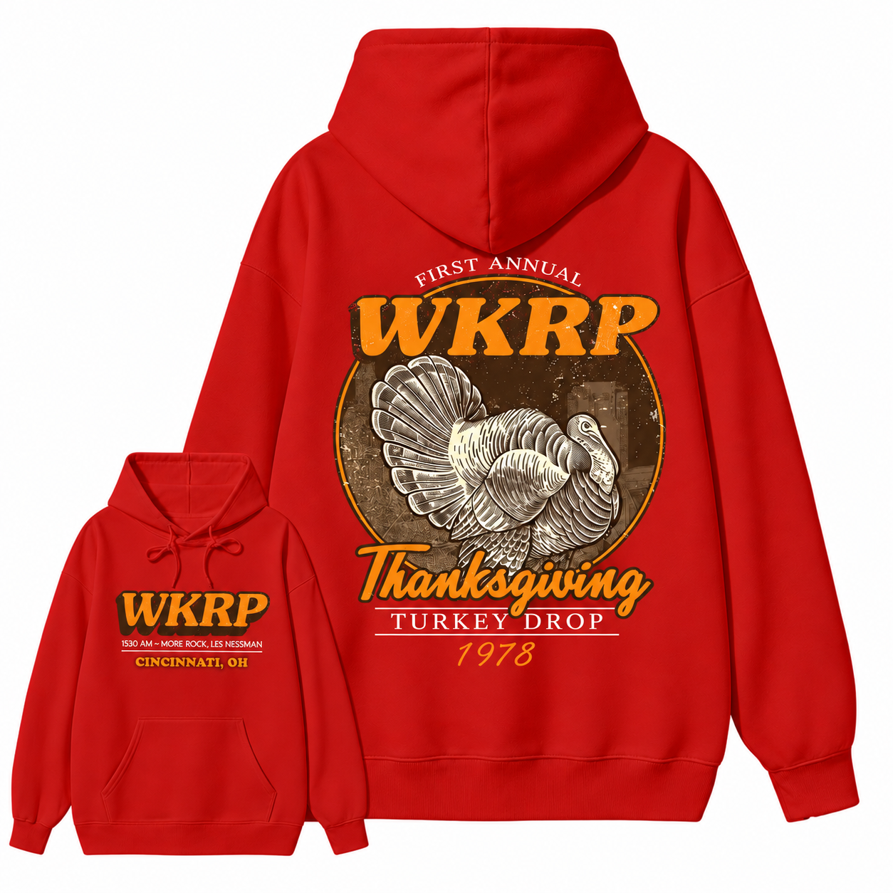 First Annual Wkrp Turkey Drop Two Sides Hoodie, Thanksgiving Wkrp Vintage Hoodie, Graphic Streetwear Hoodie