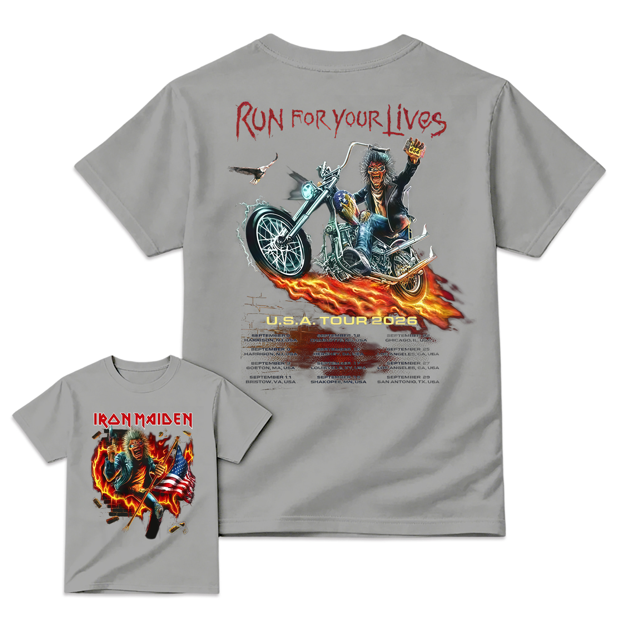 2026 "Run For Your Lives" Heavy Metal Biker Graphic Music T-Shirt