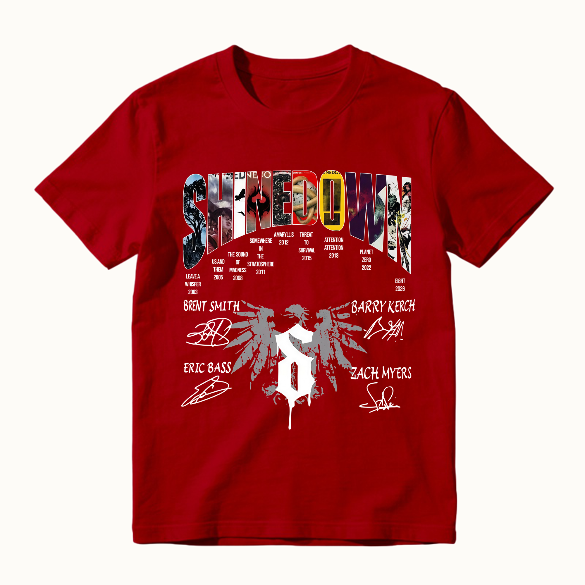 Shined0wn Discography T-Shirt, Vintage Rock Band Album Collection Shirt