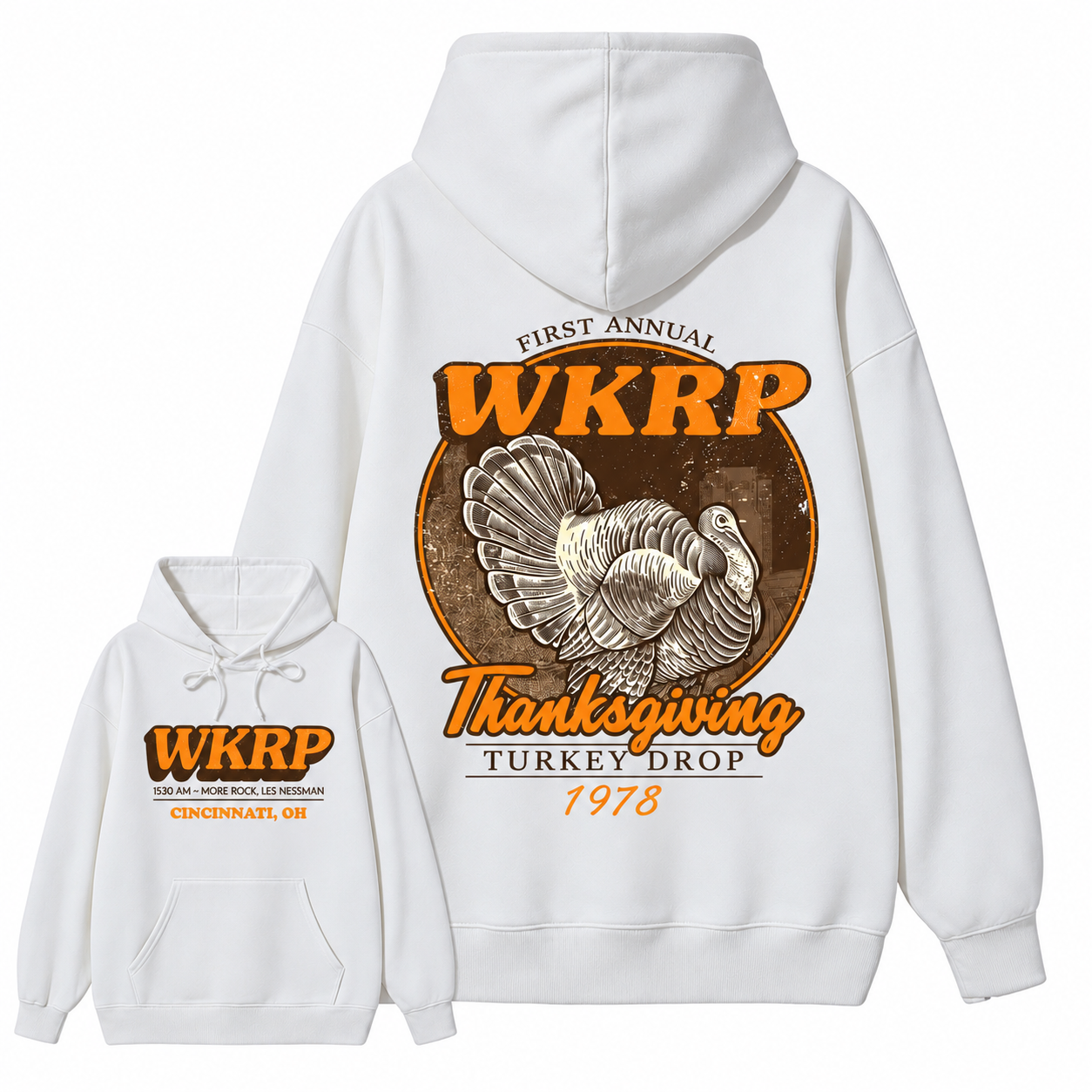 First Annual Wkrp Turkey Drop Two Sides Hoodie, Thanksgiving Wkrp Vintage Hoodie, Graphic Streetwear Hoodie