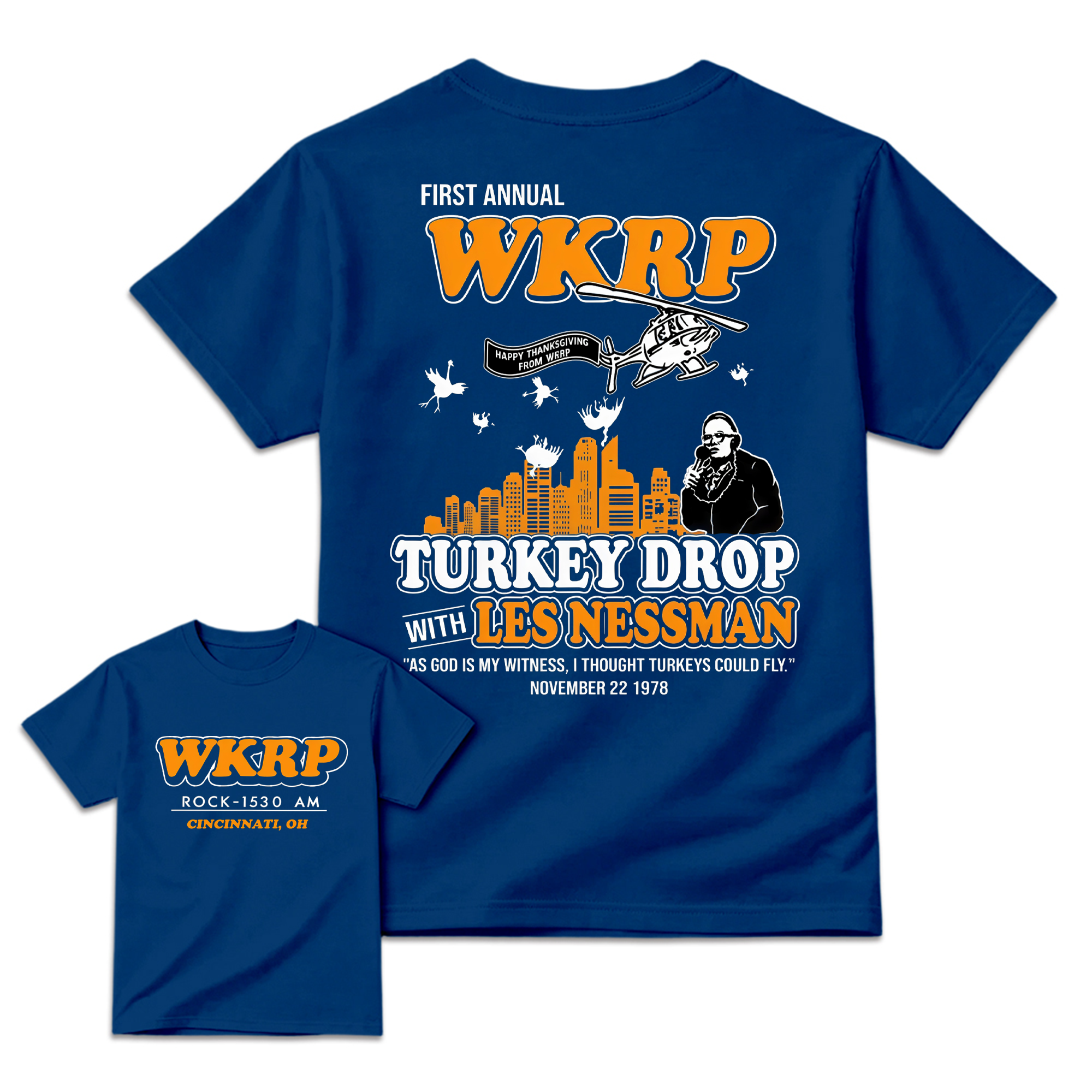 WKRP Turkey Drop T-Shirt, Les Nessman Thanksgiving Graphic Tee
