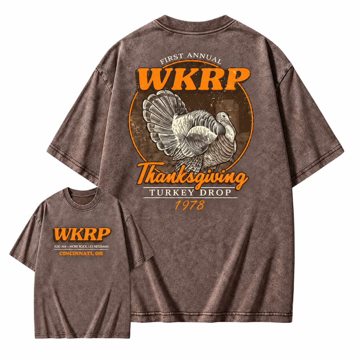 First Annual Turkey Drop Two Sides Washed Shirt Thanksgiving Wkrp Vintage Washed Shirt Graphic Streetwear Washed Shirt