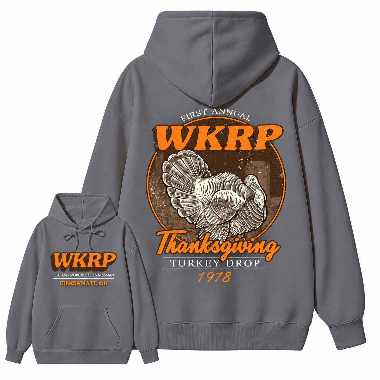 First Annual Wkrp Turkey Drop Two Sides Hoodie, Thanksgiving Wkrp Vintage Hoodie, Graphic Streetwear Hoodie