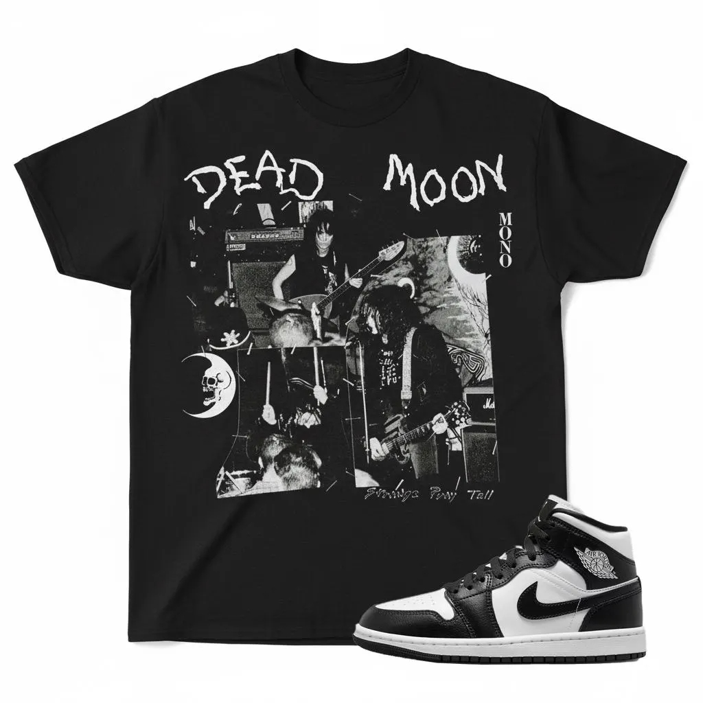 AJ 1 Black White Dead Moon Punk Rock Collage Sneaker Match T-Shirt