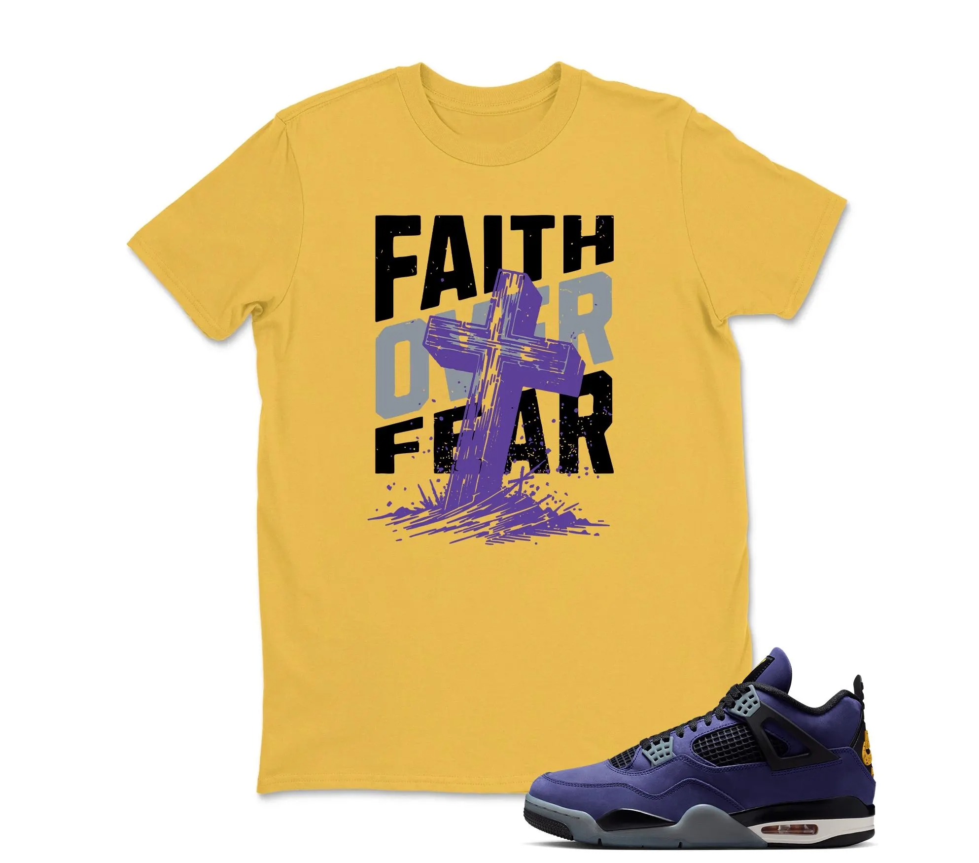 Faith Over Fear Sneaker Shirt Black to Match Jordan 4 Imperial Purple