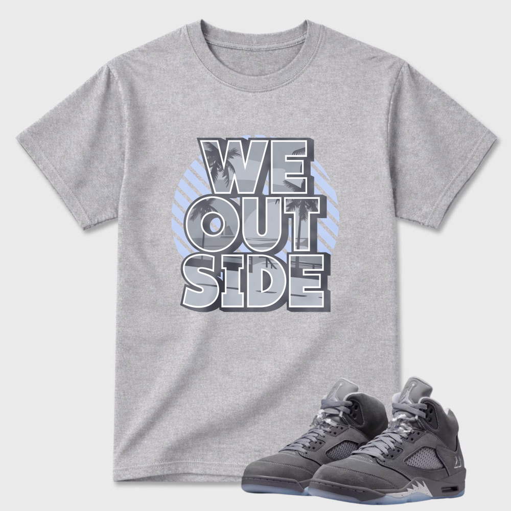 We Outside Pattern Print Design Sneaker T Shirt Matching Air Jordan 5 Wolf Grey