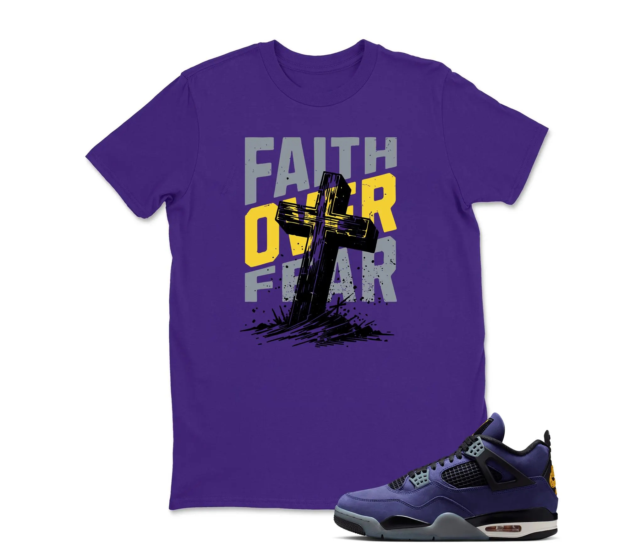 Faith Over Fear Sneaker Shirt Black to Match Jordan 4 Imperial Purple