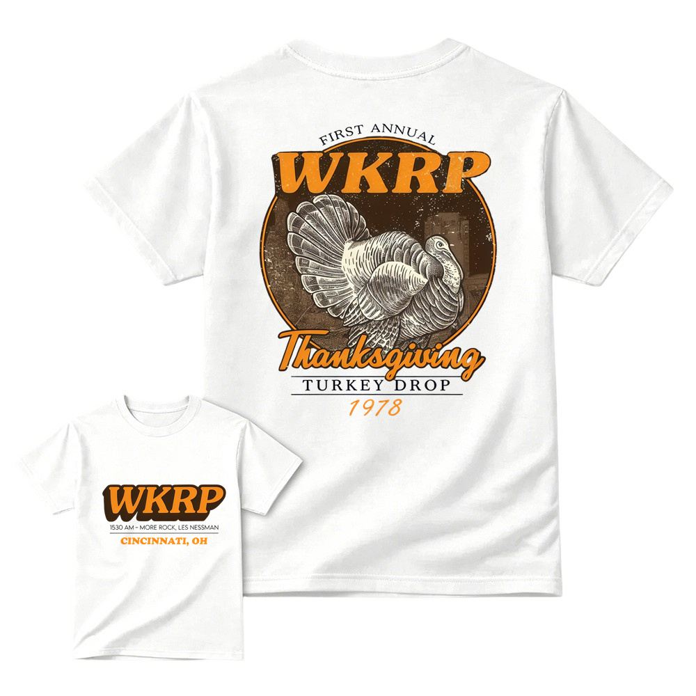 First Annual Wkrp Turkey Drop Two Sides T-shirt, Thanksgiving Wkrp  Vintage Tee, Graphic Streetwear Tee