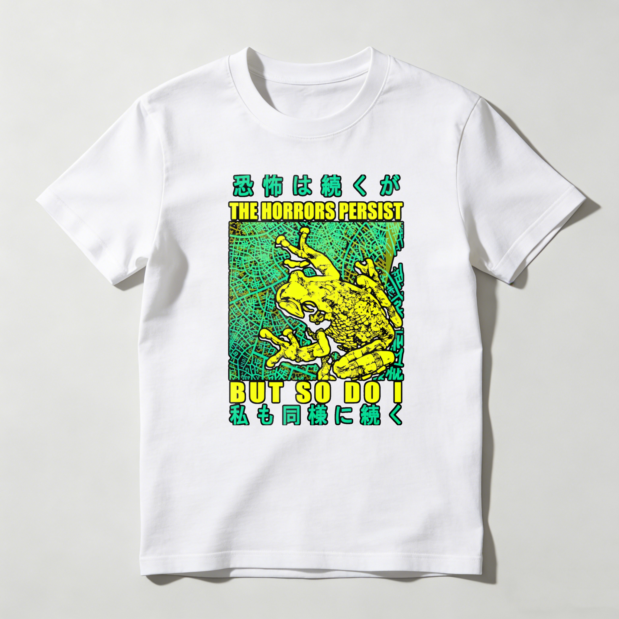 Horror Frog Map Text Design Pattern Print tshirt 100% cotton